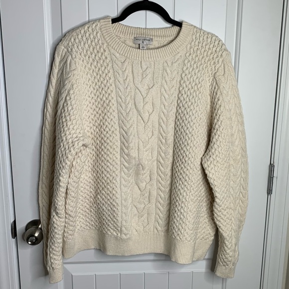 Nili Lotan target white cable knit chunky cotton sweater 1X fisherman minimalist - Picture 1 of 5